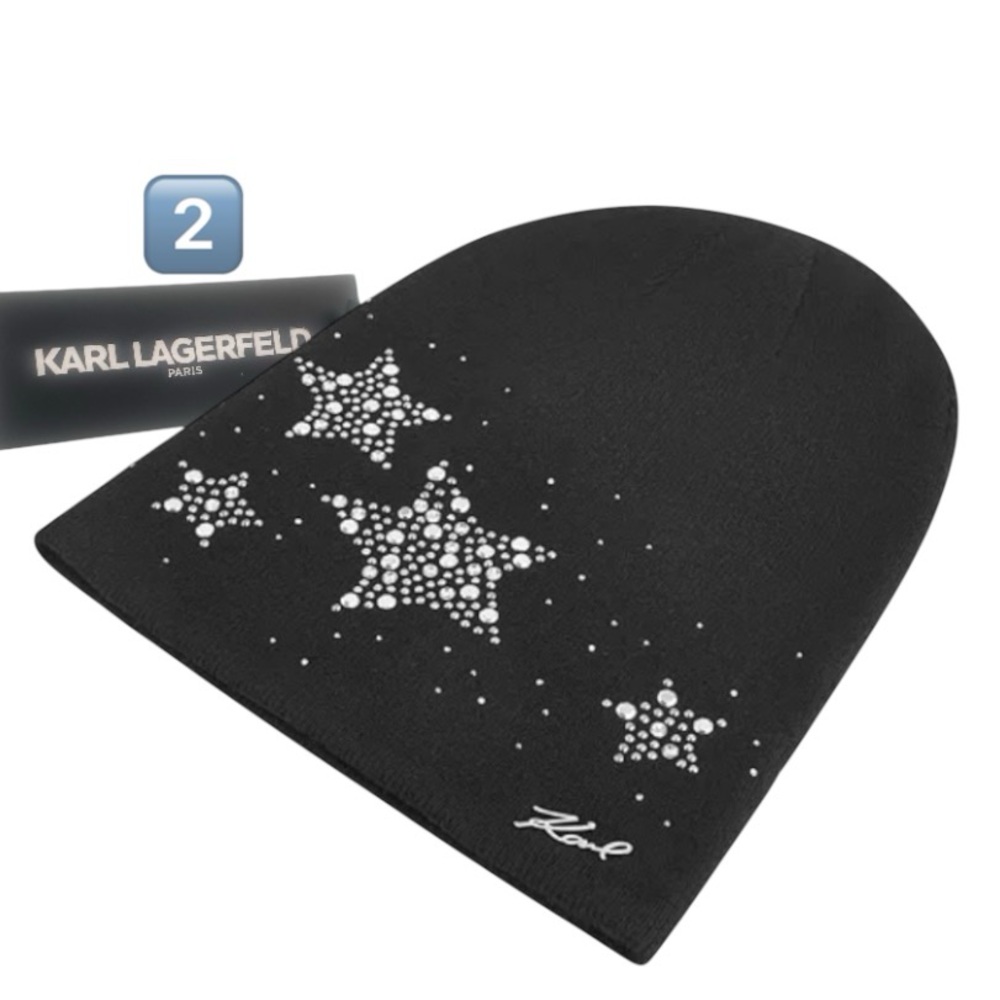 KARL LAGERFELD PARIS Rhinestone Sparkle Stars Beanie Cap! NWT Retail: $58